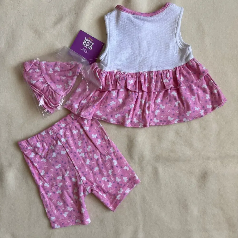 Vintage 90s Disney Pooh Shorts Set Hat Girls Size 12M Hello Little Friend